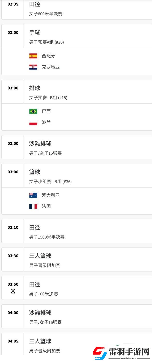 巴黎奧運會8月5日賽程都有哪些賽程
