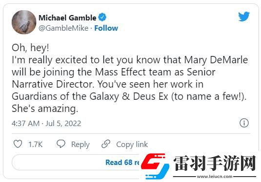 資深編劇MaryDeMarle官宣加盟質量效應開發(fā)小組
