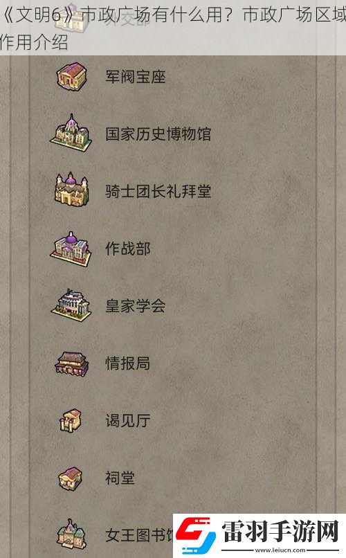 文明6市政廣場(chǎng)有什么用