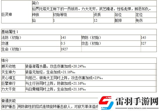 師父有妖氣巨靈神屬性與技能詳細分析及探討